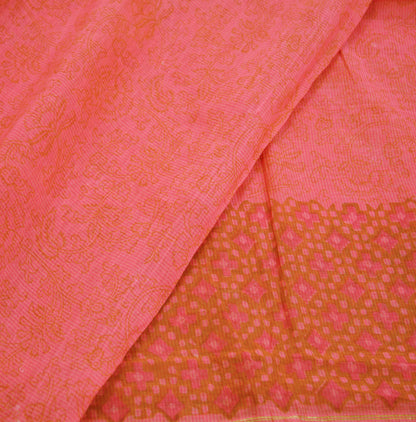 Indian Vintage Pink Dupatta Long Stole Block Print Pure Chanderi Silk Indian Scarves Veil Golden Zari Soft Paisley Design