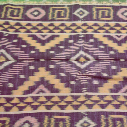 Vintage Green & Purple Hand woven Sambalpuri Ikat Saree Pure Silk Indian Sari Fabric 5Yd Ethnic Chackra Border Indian Sari