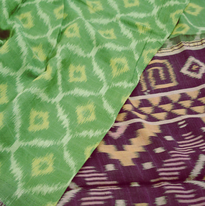 Vintage Green & Purple Hand woven Sambalpuri Ikat Saree Pure Silk Indian Sari Fabric 5Yd Ethnic Chackra Border Indian Sari