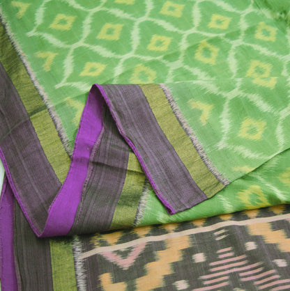 Vintage Green & Purple Hand woven Sambalpuri Ikat Saree Pure Silk Indian Sari Fabric 5Yd Ethnic Chackra Border Indian Sari