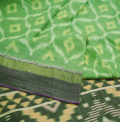 Vintage Green & Purple Hand woven Sambalpuri Ikat Saree Pure Silk Indian Sari Fabric 5Yd Ethnic Chackra Border Indian Sari