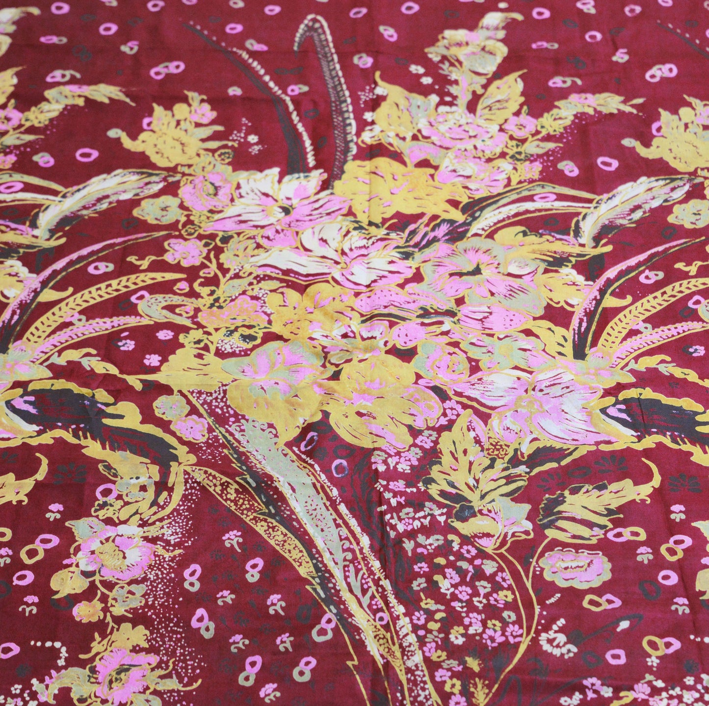 Indian Vintage Sari Maroon & Yellow Pure Silk Printed Saree 5yd Sewing Craft Fabric DressMaking Soft