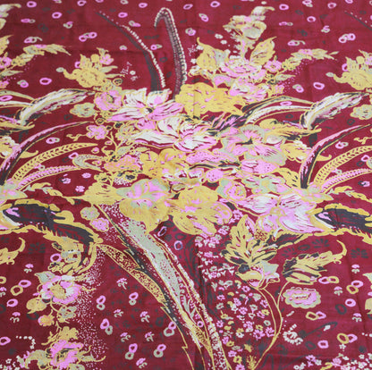 Indian Vintage Sari Maroon & Yellow Pure Silk Printed Saree 5yd Sewing Craft Fabric DressMaking Soft