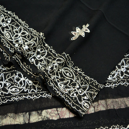 Indian Vintage Black Dupatta Long Stole Blend Cotton Embroidered Indian Scarves Veil Scarf Wrap Hippie Boho Soft Floral Zari