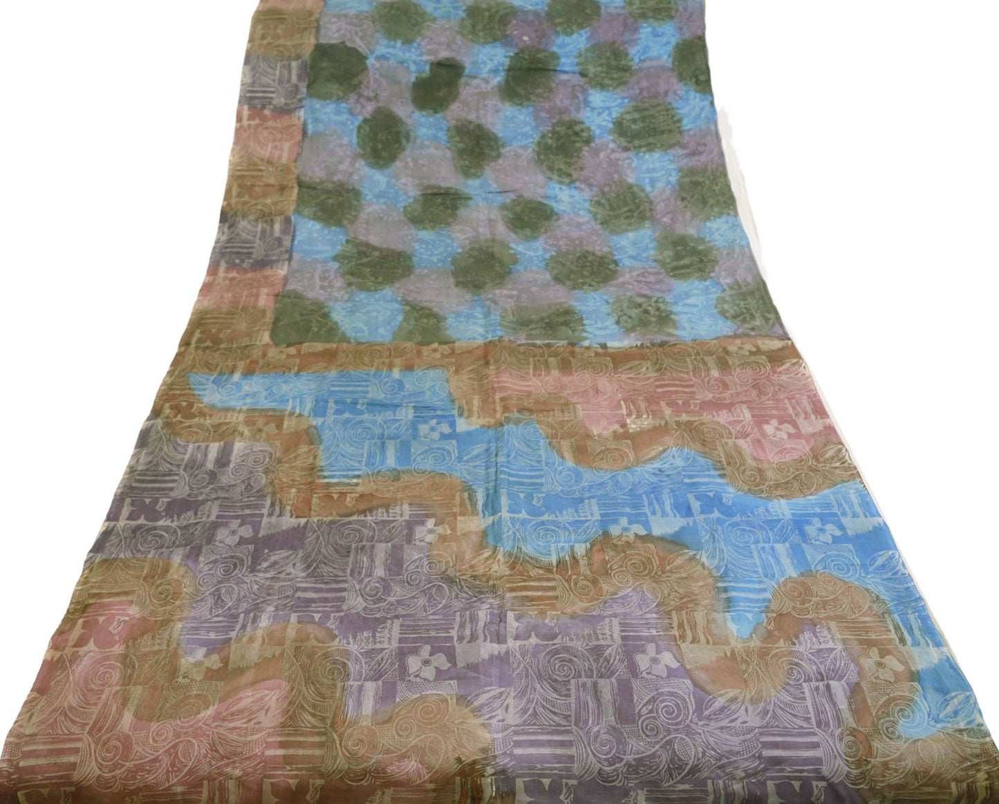 Indian Vintage Sari Multi  100% Pure Silk Tie-dye Printed Saree 6yd Sewing Craft Fabric DressMaking