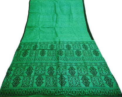 Indian Vintage Sari Black & Green 100% Pure Silk Printed Saree Fabric 5yard Sewing Craft DressMaking  Soft Paisley