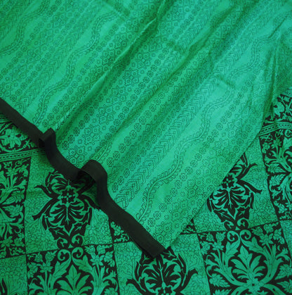 Indian Vintage Sari Black & Green 100% Pure Silk Printed Saree Fabric 5yard Sewing Craft DressMaking  Soft Paisley