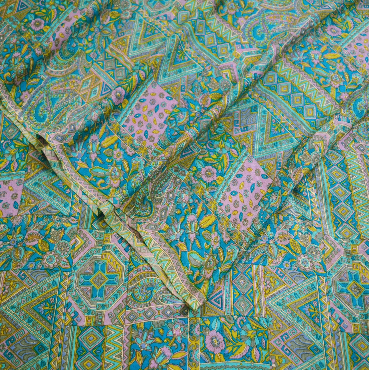 Indian Vintage Sari Blue Printed Sari Pure Silk Saree Craft Fabric Sewing 6yard Floral Soft Floral Wrap Sarong