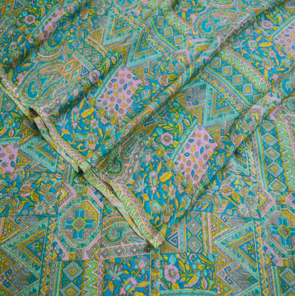 Indian Vintage Sari Blue Printed Sari Pure Silk Saree Craft Fabric Sewing 6yard Floral Soft Floral Wrap Sarong