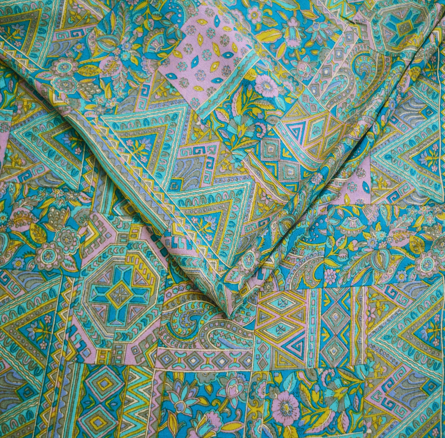 Indian Vintage Sari Blue Printed Sari Pure Silk Saree Craft Fabric Sewing 6yard Floral Soft Floral Wrap Sarong