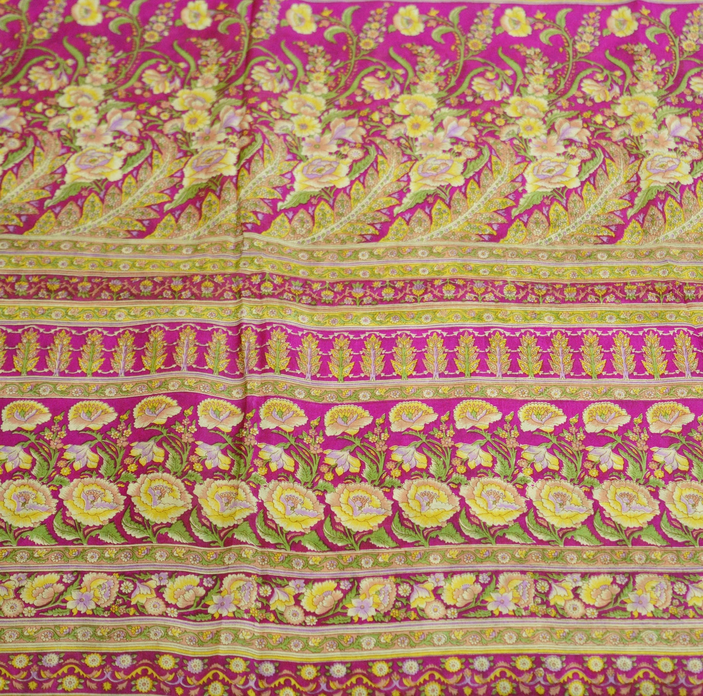 Indian Vintage Sari Ivory & Pink Pure Silk Printed Saree 5yard Sewing Craft Fabric DressMaking  Soft Wrap