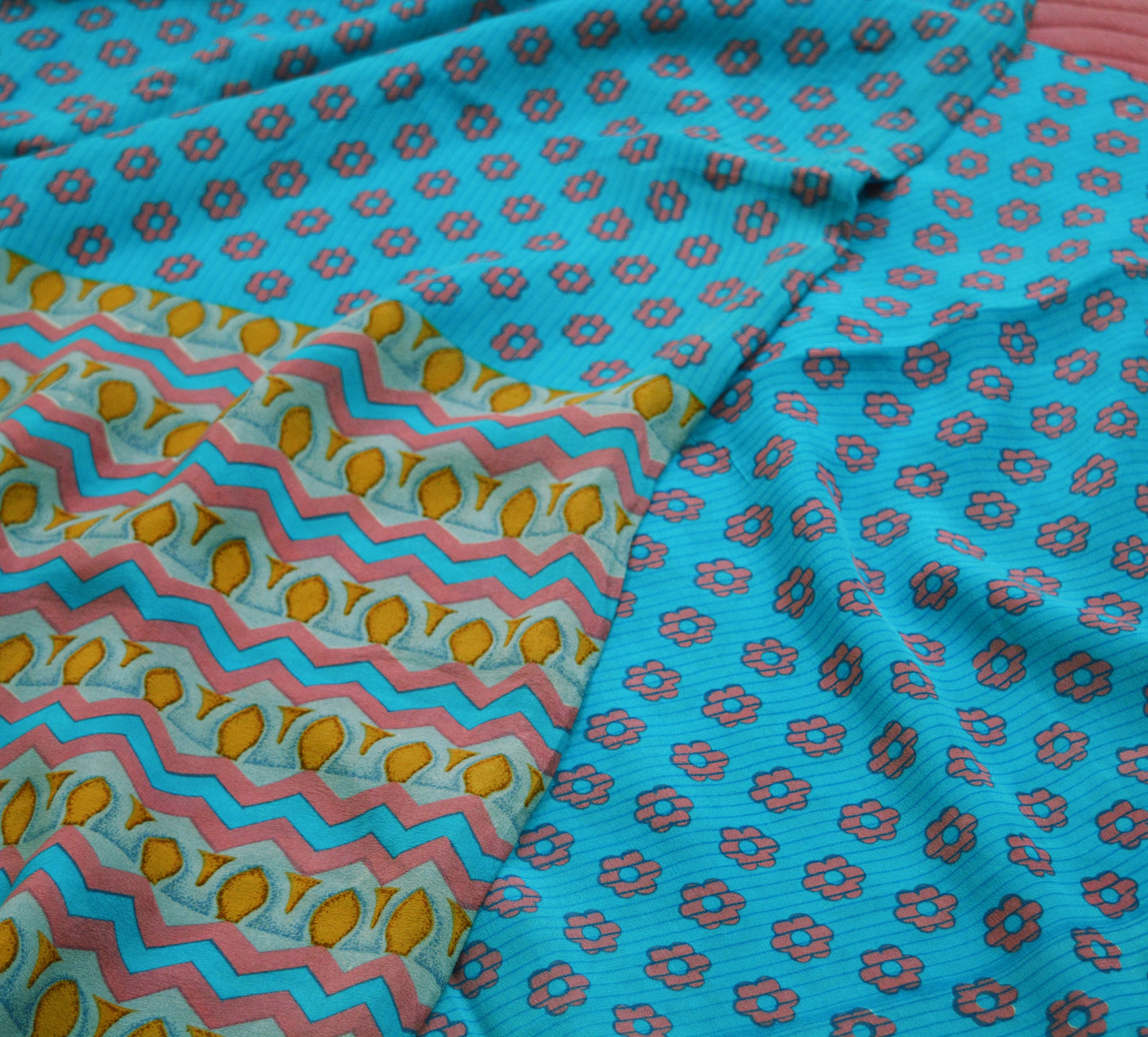 Indian Vintage Sari Blue Pure Crepe Silk Printed Saree 5yard Sewing Floral Soft Craft Fabric Wrap