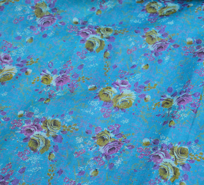 Indian Vintage Sari Blue Pure Silk Printed Saree Fabric 5yard Sewing Craft Fabric DressMaking Soft Wrap Floral