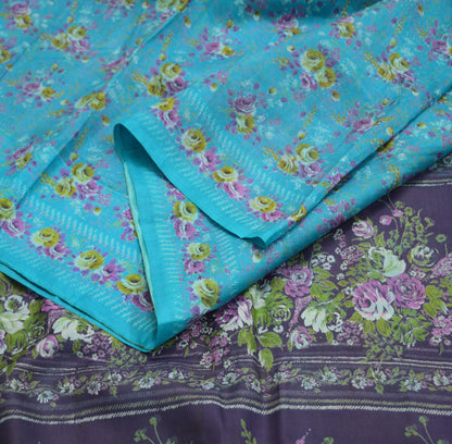 Indian Vintage Sari Blue Pure Silk Printed Saree Fabric 5yard Sewing Craft Fabric DressMaking Soft Wrap Floral