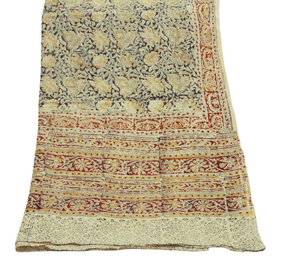 Indian Brown & Cream Vintage Dupatta Long Stole Block Print 100% Pure Cotton Indian Scarf Veil Soft Floral