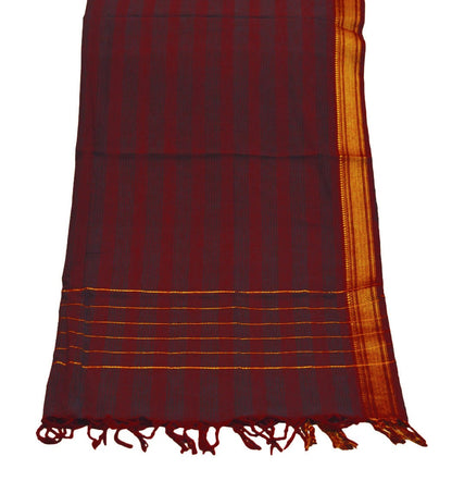 Indian Vintage Maroon Dupatta Long Stole Woven Pure Cotton Indian Scarves Veil Golden Zari Soft Fringes