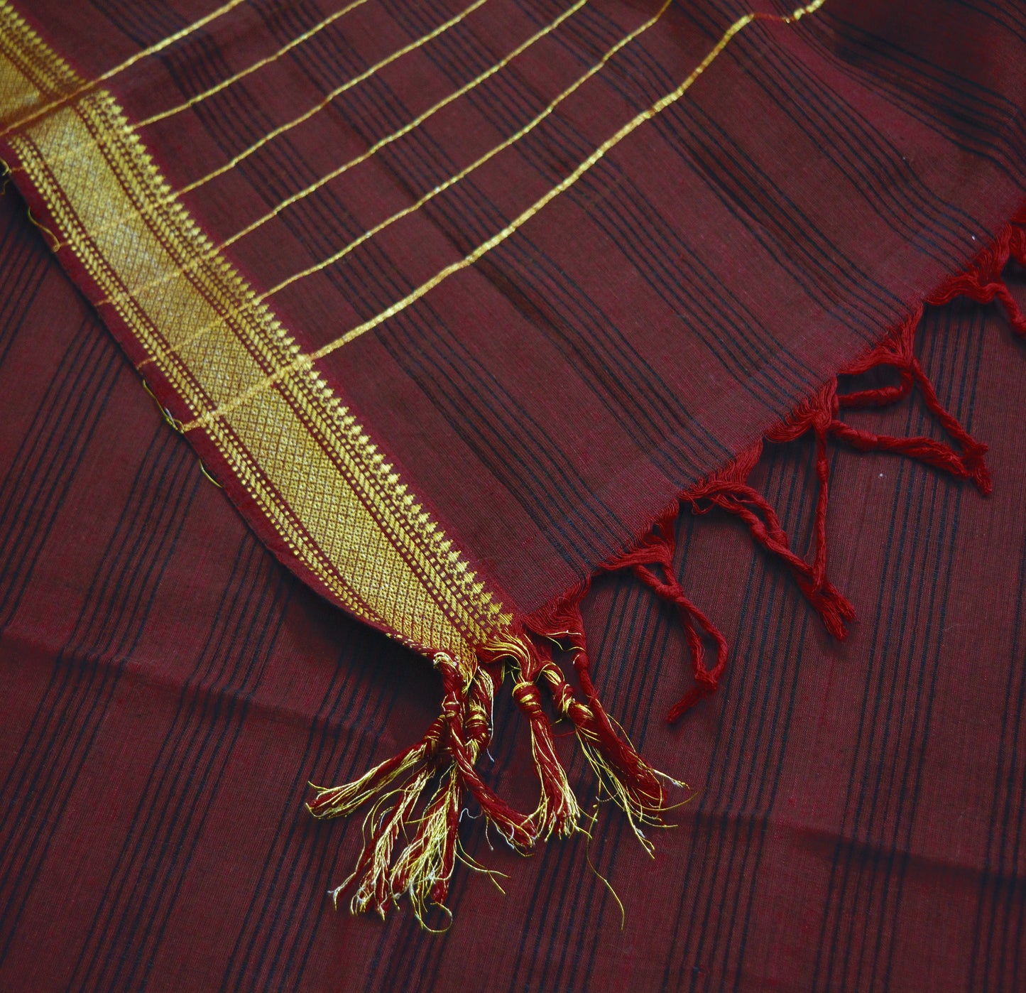 Indian Vintage Maroon Dupatta Long Stole Woven Pure Cotton Indian Scarves Veil Golden Zari Soft Fringes