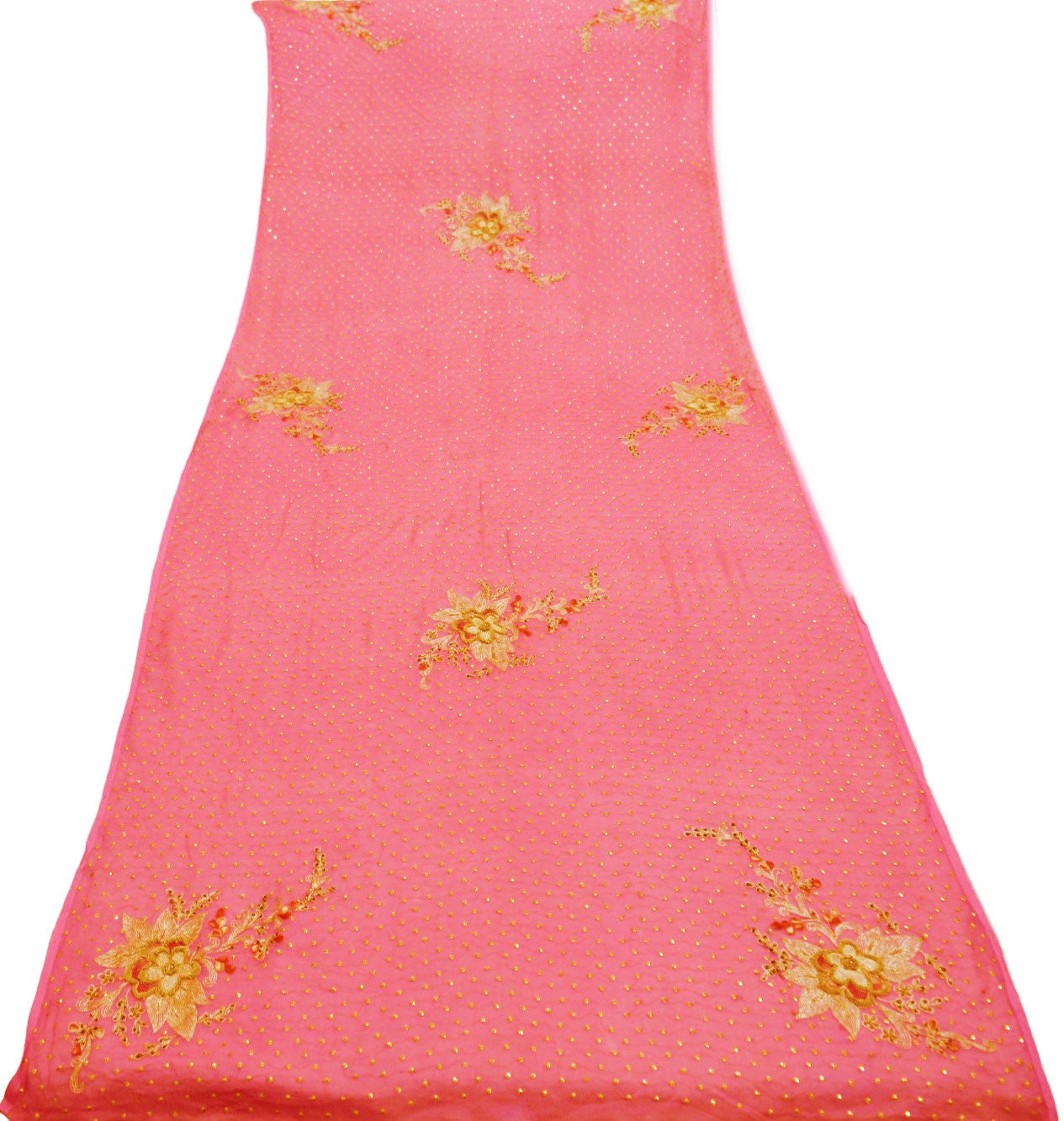 Indian Vintage Pink Dupatta Pure Chiffon silk Long Stole Hand Embroidered Scarves Floral Design Stole Veil Wrap Zari