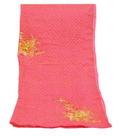 Indian Vintage Pink Dupatta Pure Chiffon silk Long Stole Hand Embroidered Scarves Floral Design Stole Veil Wrap Zari