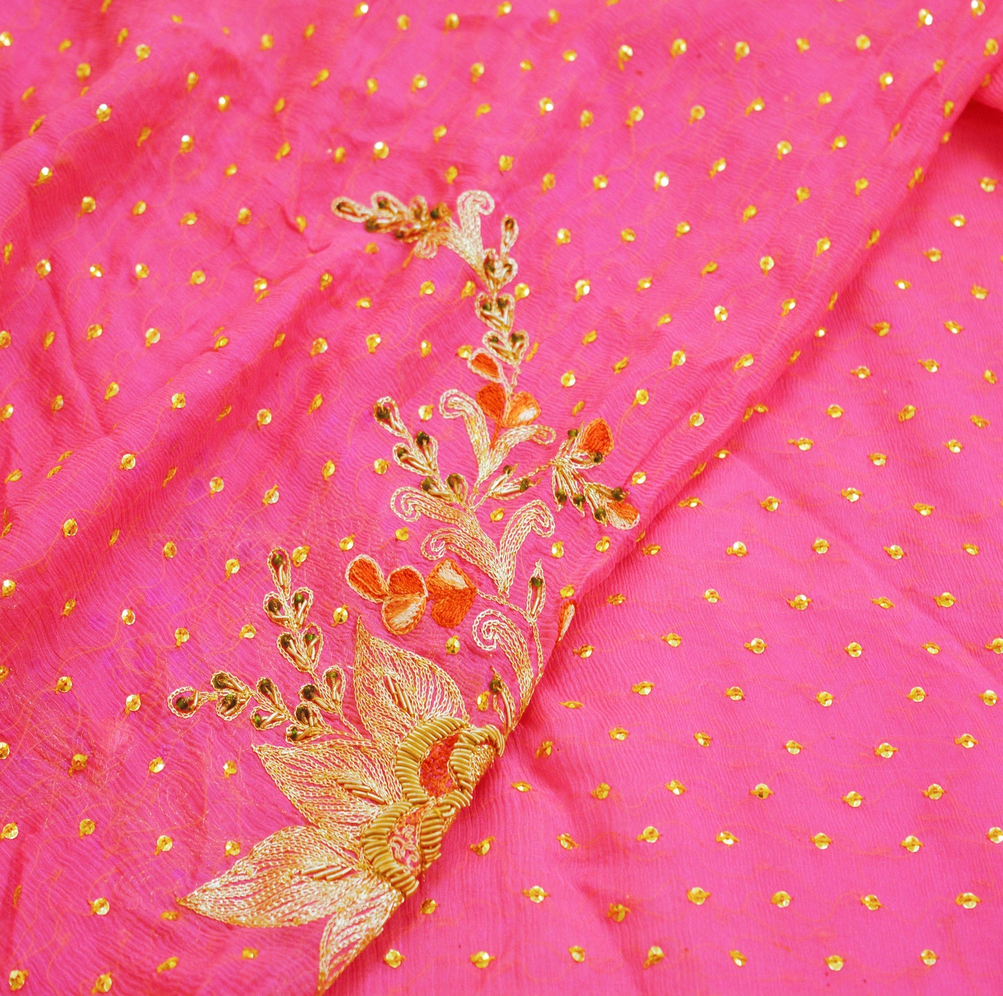 Indian Vintage Pink Dupatta Pure Chiffon silk Long Stole Hand Embroidered Scarves Floral Design Stole Veil Wrap Zari