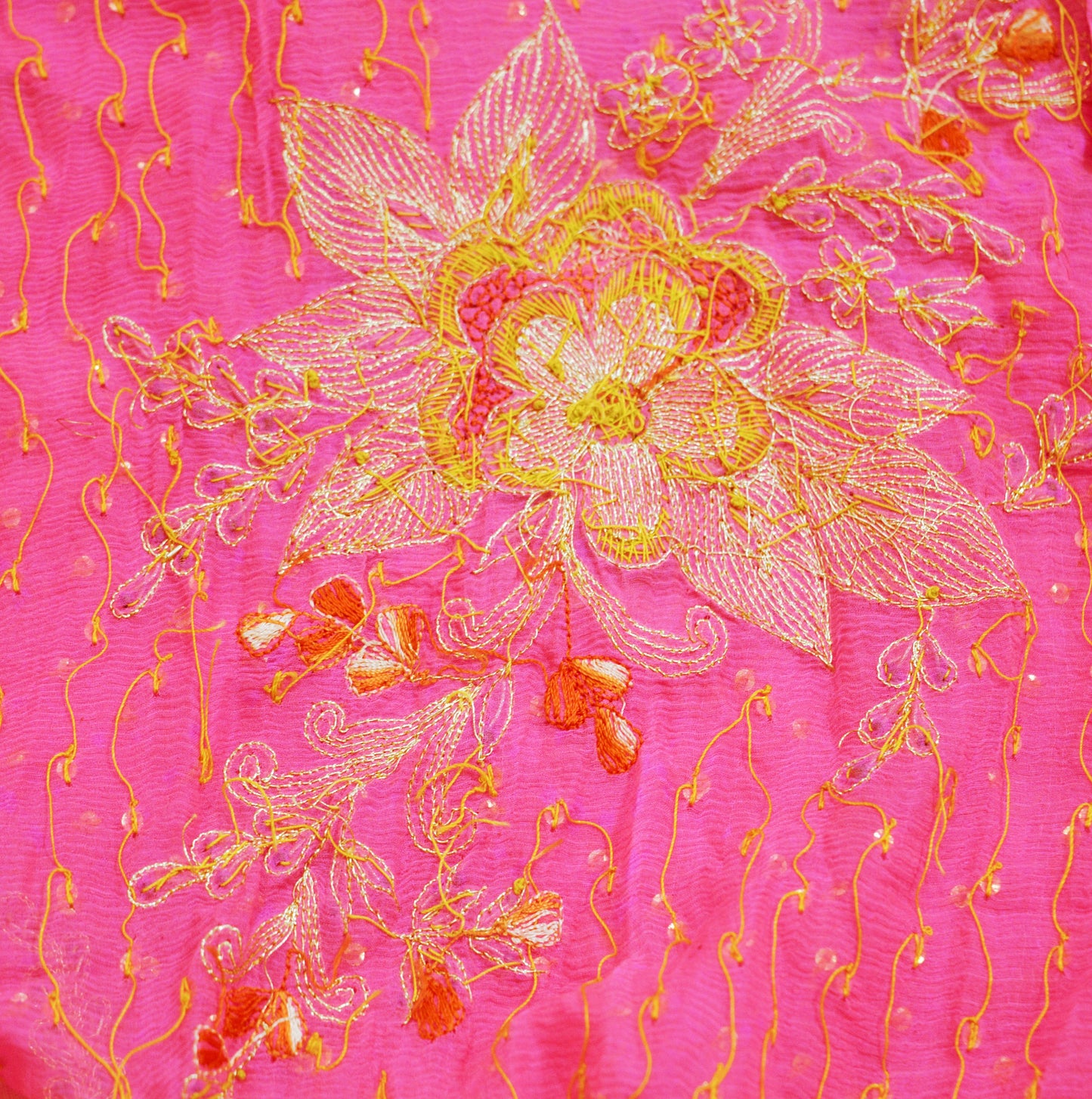 Indian Vintage Pink Dupatta Pure Chiffon silk Long Stole Hand Embroidered Scarves Floral Design Stole Veil Wrap Zari