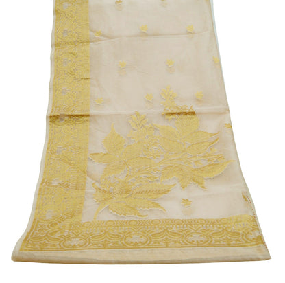 Peach Organza Vintage Dupatta Long Stole Woven Brocade Indian Scarves Veil Zari Soft Floral Design