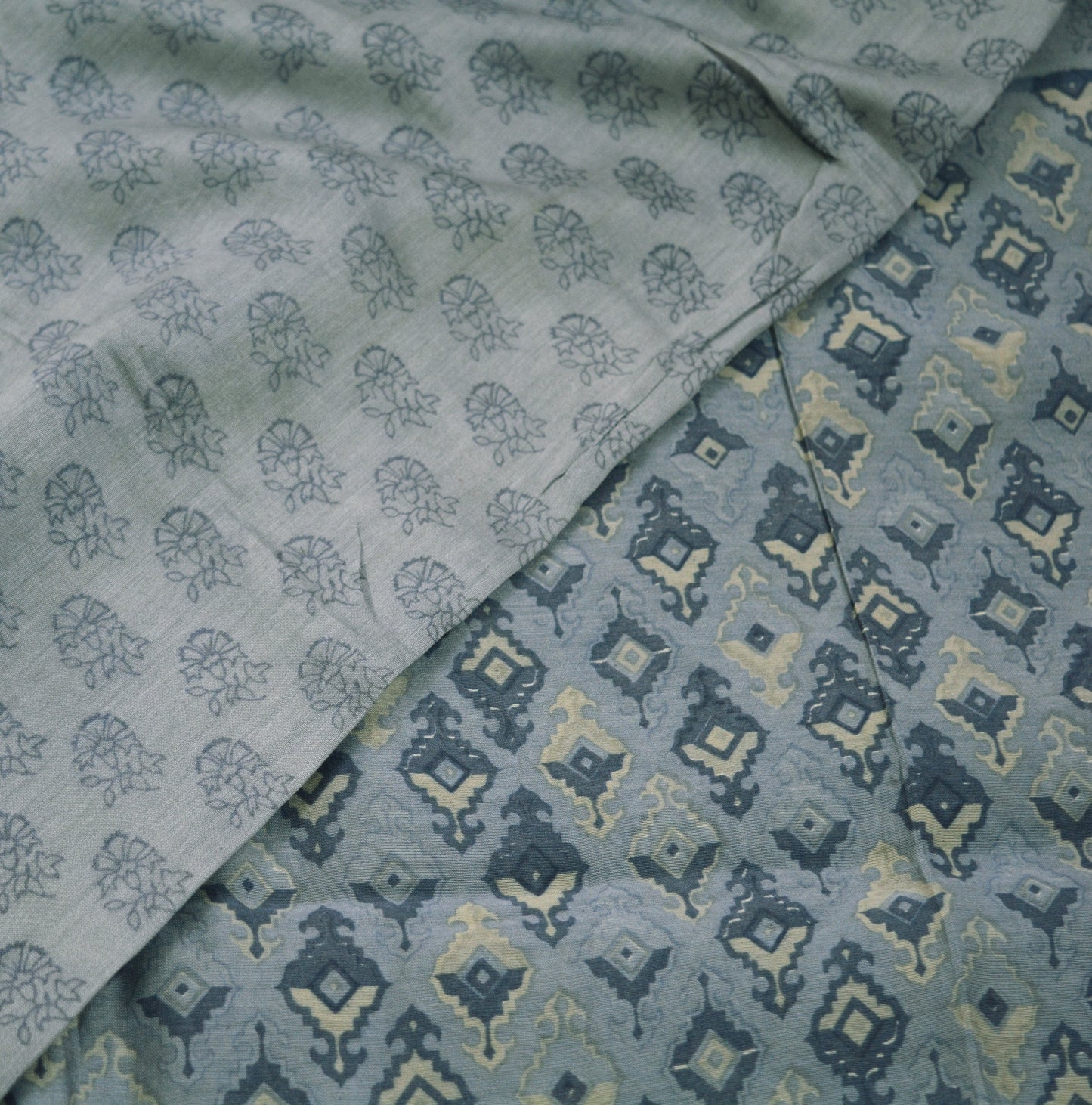 Indian Vintage Gray Dupatta Long Stole Block Print Pure Chanderi Silk Indian Scarves Veil Golden Zari