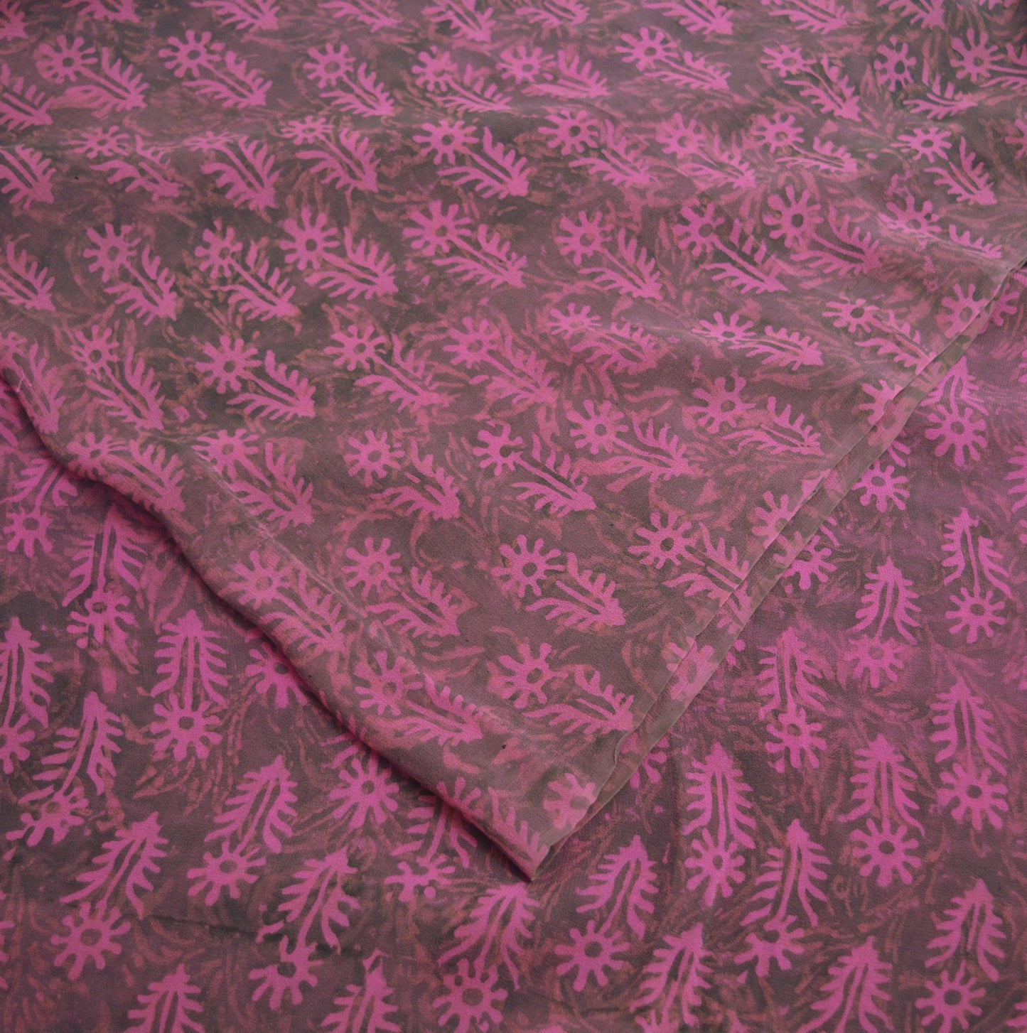 Indian Vintage Sari Purple & Pink 100% Pure Georgette Silk Block Printed Saree Craft Fabric Sewing 5Yard Soft Sari Dress Making