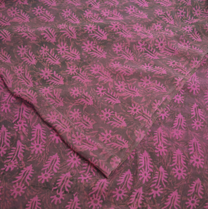 Indian Vintage Sari Purple & Pink 100% Pure Georgette Silk Block Printed Saree Craft Fabric Sewing 5Yard Soft Sari Dress Making