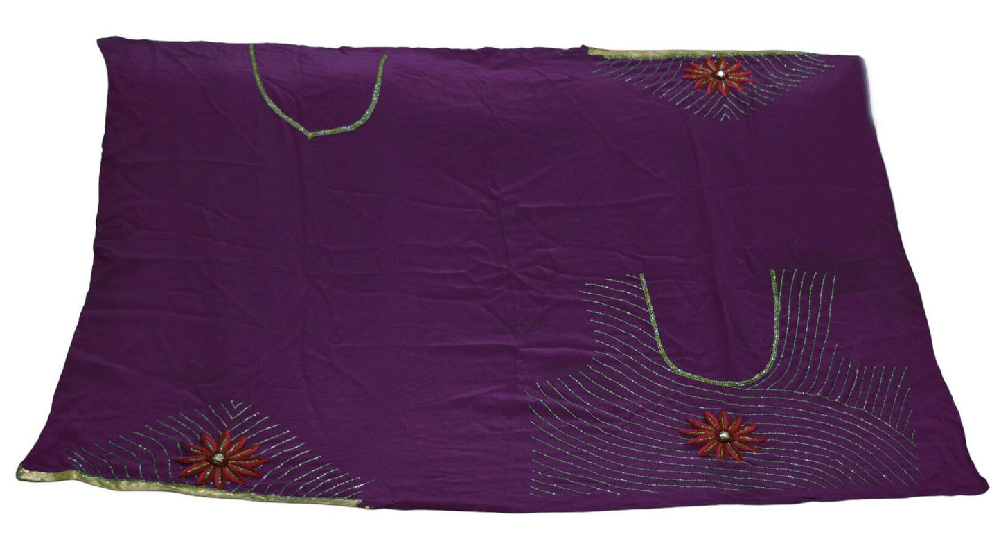 Indian Vintage Purple Saree Pure Georgette Silk Hand Beaded Indian Sari Fabric 5Yard Sewing Soft Ethnic Glass Beaded