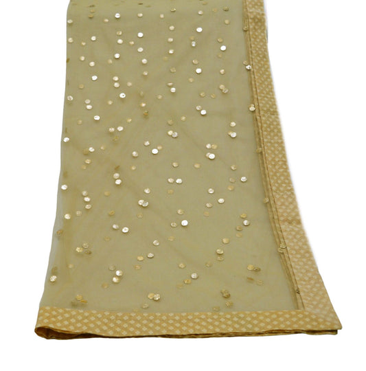 Indian Vintage Beige Dupatta Long Stole Net Mess Hand Embroidered Scarves Veil Hijab Golden Sequins