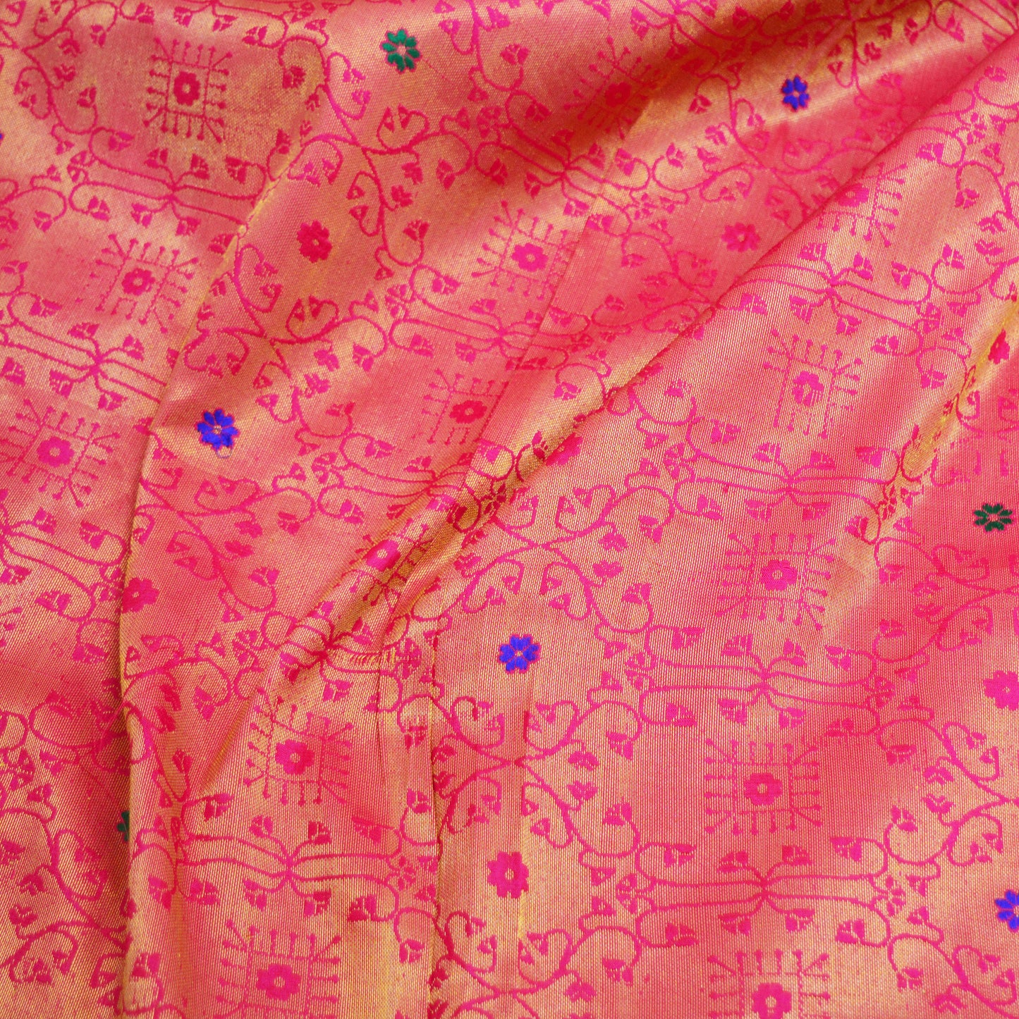 Indian Vintage Heavy Saree Green & Pink Hand Woven Kanjivaram 100% Pure Silk Indian Sari Fabric 5Yard Ethnic Zari Floral