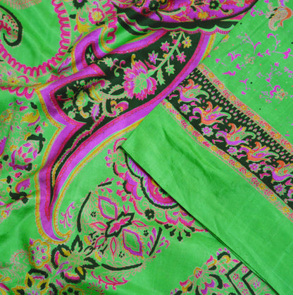 Indian Vintage Sari Green Pure Silk Printed Saree Fabric 6yd Sewing Craft DressMaking  Soft Floral Design