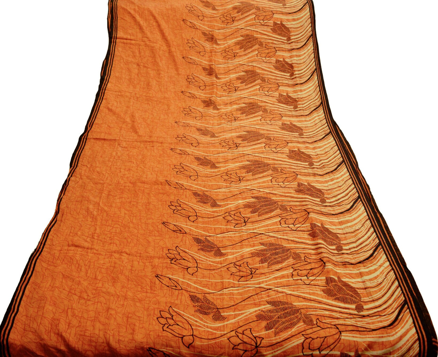 Indian Vintage Sari Mustard Pure Silk Printed Saree Fabric 5yard Sewing Craft Fabric DressMaking Wrap
