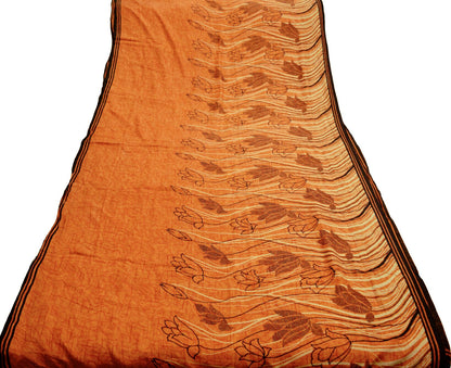 Indian Vintage Sari Mustard Pure Silk Printed Saree Fabric 5yard Sewing Craft Fabric DressMaking Wrap