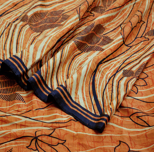 Indian Vintage Sari Mustard Pure Silk Printed Saree Fabric 5yard Sewing Craft Fabric DressMaking Wrap