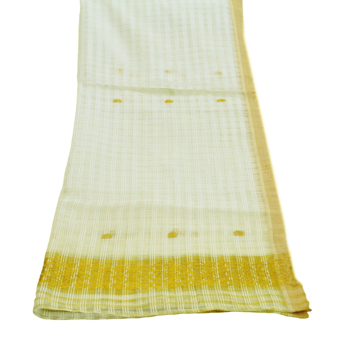 Indian White Vintage Dupatta Long Stole Hand Woven Art Silk Indian Scarves Veil Golden Zari