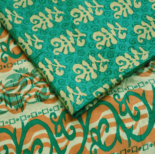 Vintage Sari Green Pure Silk Printed Sarees Fabric 5yard Sewing Soft Dress Designing for Crafting ,Decor Floral