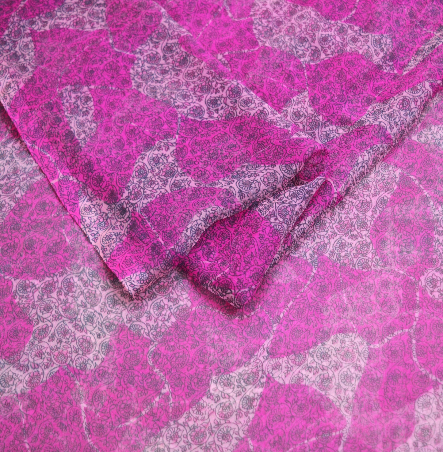 Indian Vintage Sari Purple & Pink Pure Chiffon Silk Printed Sarees 6Yd Craft Fabric Sewing Soft Light Sari Dress Making Floral