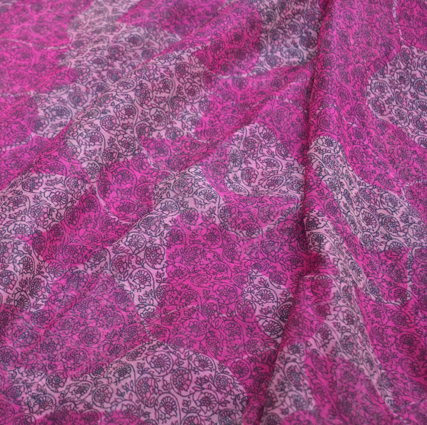 Indian Vintage Sari Purple & Pink Pure Chiffon Silk Printed Sarees 6Yd Craft Fabric Sewing Soft Light Sari Dress Making Floral