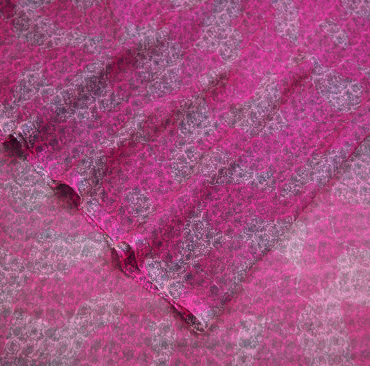 Indian Vintage Sari Purple & Pink Pure Chiffon Silk Printed Sarees 6Yd Craft Fabric Sewing Soft Light Sari Dress Making Floral