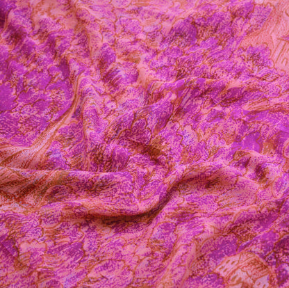 Indian Vintage Sari Peach & Purple  Pure Georgette Silk Printed Saree Craft Fabric Sewing 5Yard Soft Light Dress Making Floral