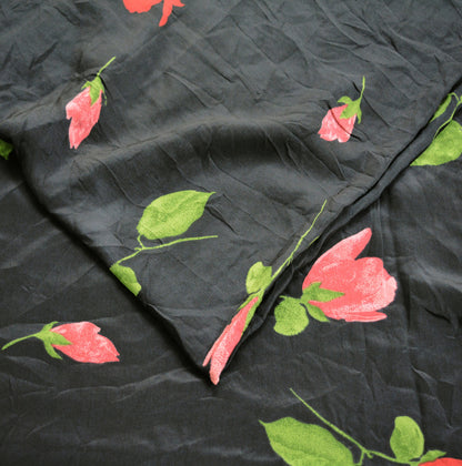 Indian Vintage Sari Black Pure Crepe Silk Printed Saree 5yard Sewing Floral Craft Fabric Wrap