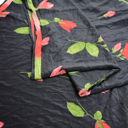 Indian Vintage Sari Black Pure Crepe Silk Printed Saree 5yard Sewing Floral Craft Fabric Wrap