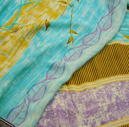 Indian Vintage Sari Pure Crepe Silk Printed Saree 5yard Sewing Floral Soft Craft Fabric Wrap