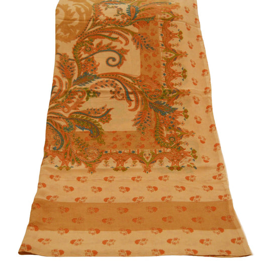 Women Indian Vintage Beige Dupatta Long Stole Pure Crepe silk Printed Dupatta Veil Scarves soft Boho Wrap Dressmaking Paisley