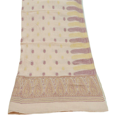 Indian Vintage Peach  Dupatta Long Stole Woven Pure Cotton Indian Scarves Veil Golden Zari Soft