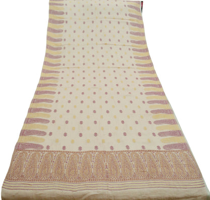 Indian Vintage Peach  Dupatta Long Stole Woven Pure Cotton Indian Scarves Veil Golden Zari Soft