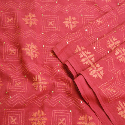 Indian Vintage Pink Dupatta Long Stole Pure Cotton Hand Embroidered Kantha Indian Scarves Veil Scarf Wrap