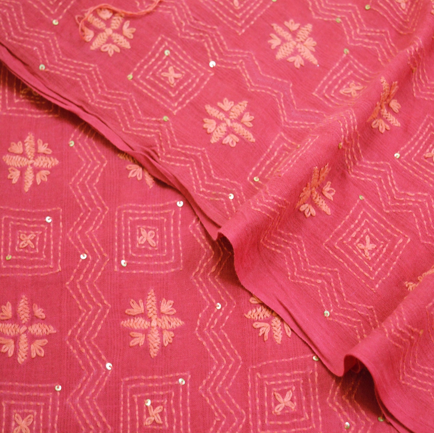 Indian Vintage Pink Dupatta Long Stole Pure Cotton Hand Embroidered Kantha Indian Scarves Veil Scarf Wrap